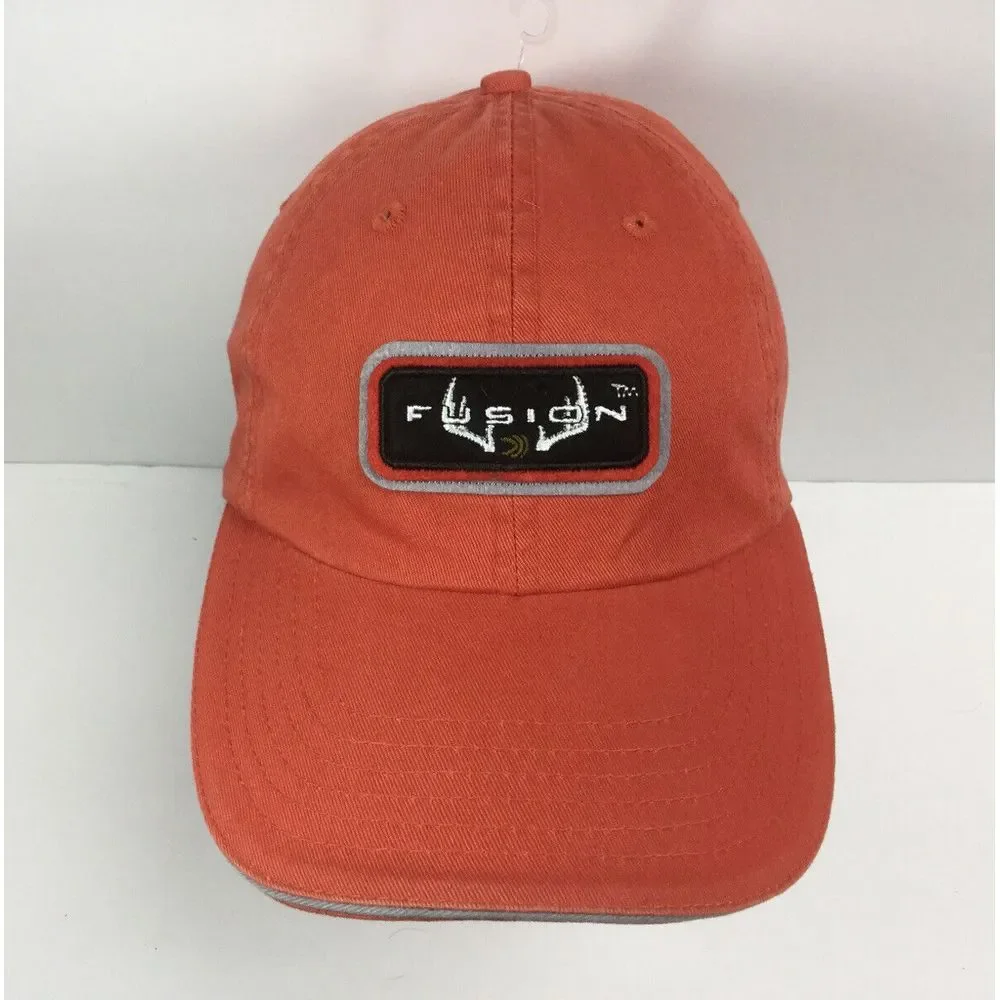 FUSION Hunting Hat‎ Khaki Orange Strap Back Baseball Cap Adjustable